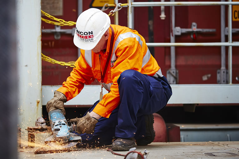 John Deegen on the angle grinder