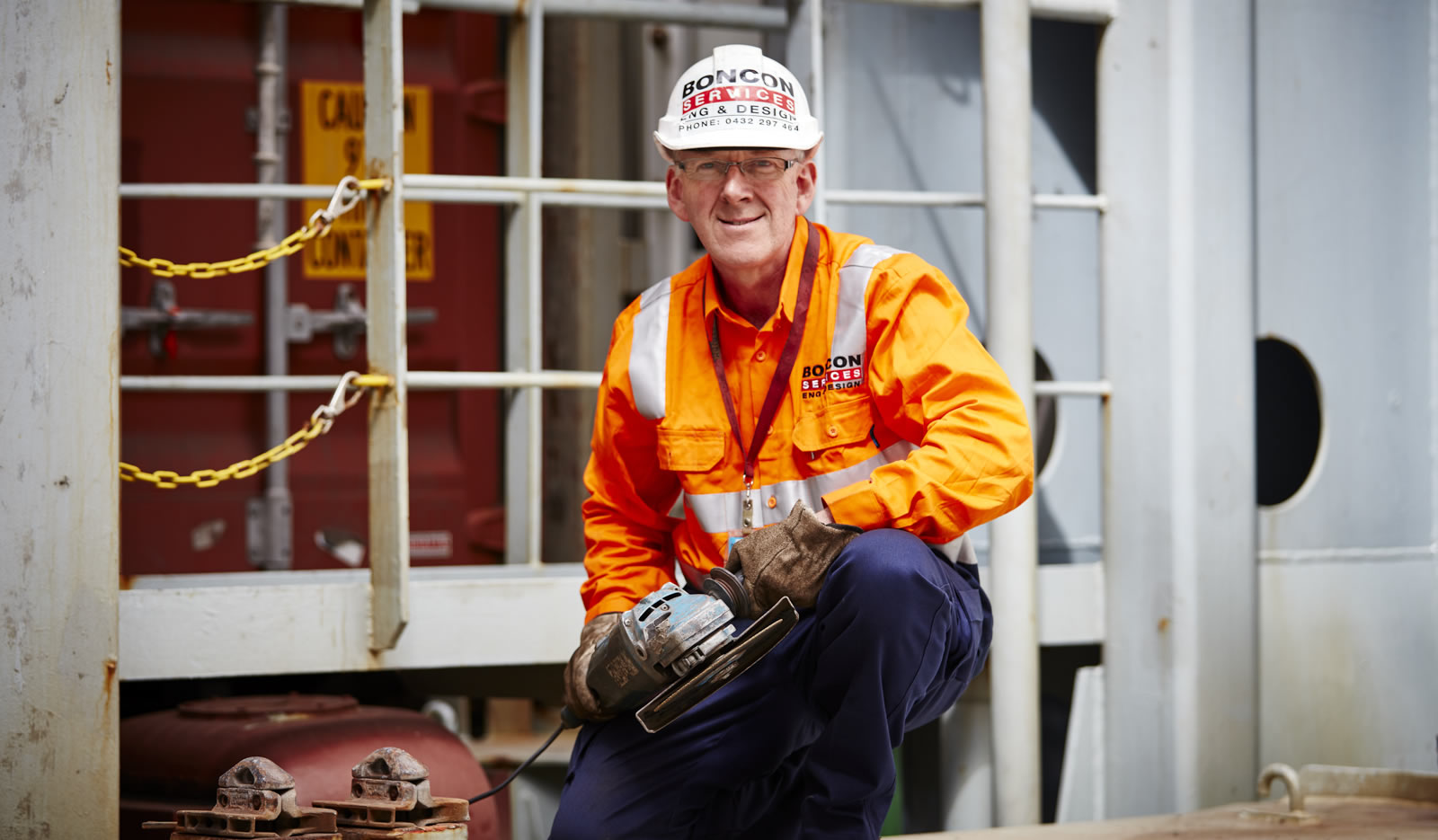 John Deegen on the angle grinder